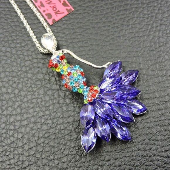 Colorful Crystal Cute Dance Ballet Girl Pendant Chain Necklace NWOT - Picture 2 of 3